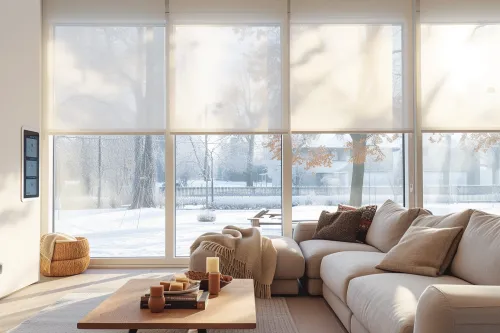 Store isolant thermique installé sur une fenêtre moderne réduisant les déperditions de chaleur