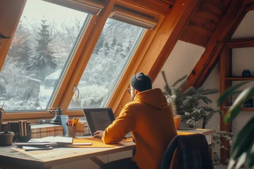 Travaux d'isolation thermique avec pose de laine minérale sur les murs d'une habitation moderne